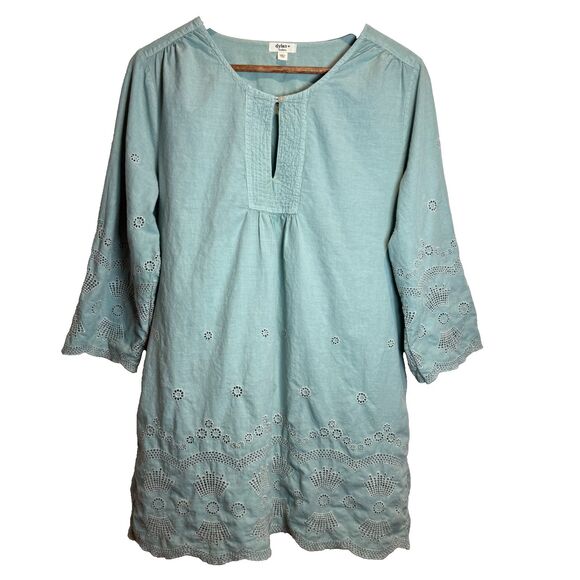 Dylan Pistachio Green Eyelet Detail Tunic Top Dress Size Medium Boho Beachy - Picture 1 of 15
